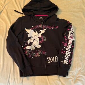 Disney vintage Girls' Black Hooded Zip Jacket with Pink & White Graphic